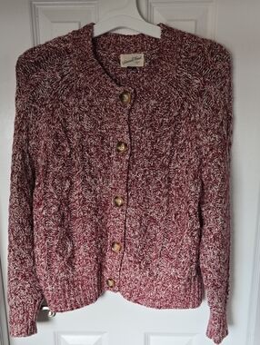 Universal Thread Maroon and Cream Marled Cable Knit Button Cardigan